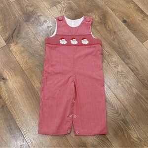 DELANEY white and red checkered romper with smocked Santa - Size 18M